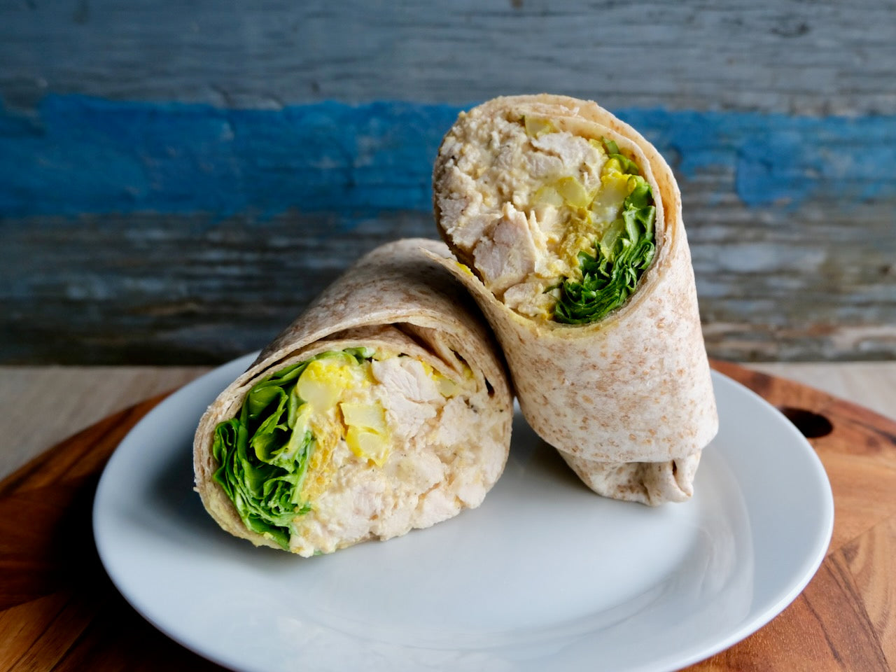 Roasted Chicken & Cauliflower Wrap with Arugula, Pickled Beets, Herbed Hummus & Garlic Mayonnaise