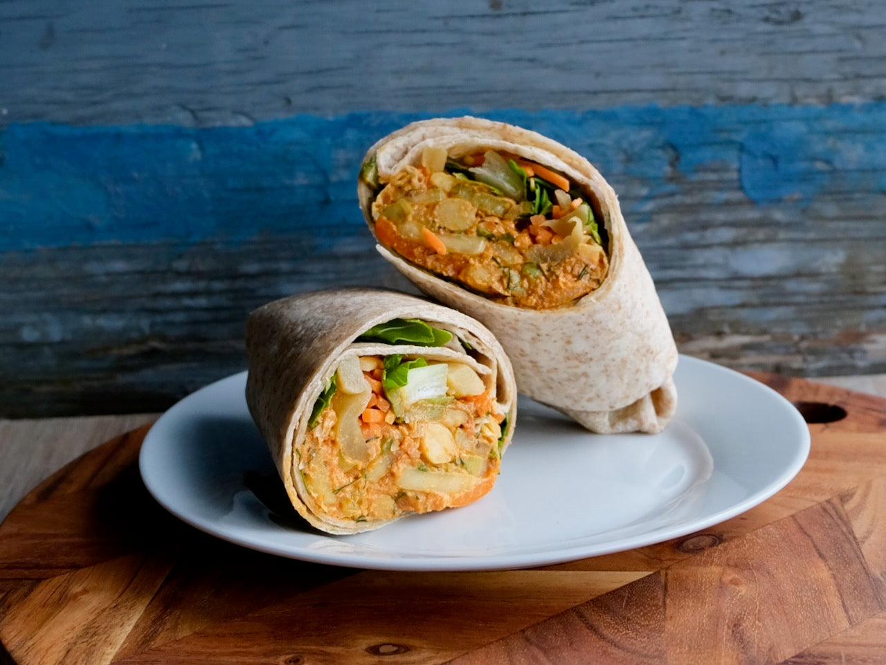 Vegetable & Chickpea Wrap with Carrot, Eggplant, Cucumber, Lettuce & Vegan Mayonnaise