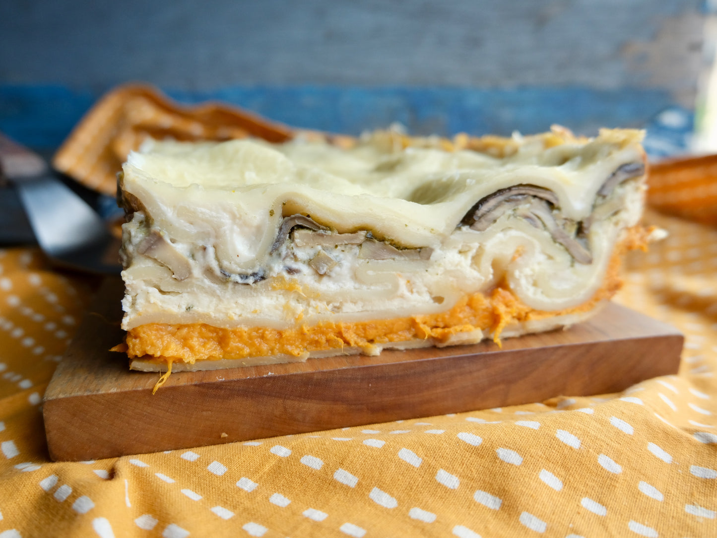 Lasagnes crémeuses patate douce, champignons et chèvre