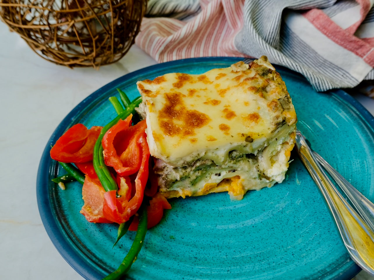 Creamy Sweet Potato, Mushroom & Goat Cheese Lasagna