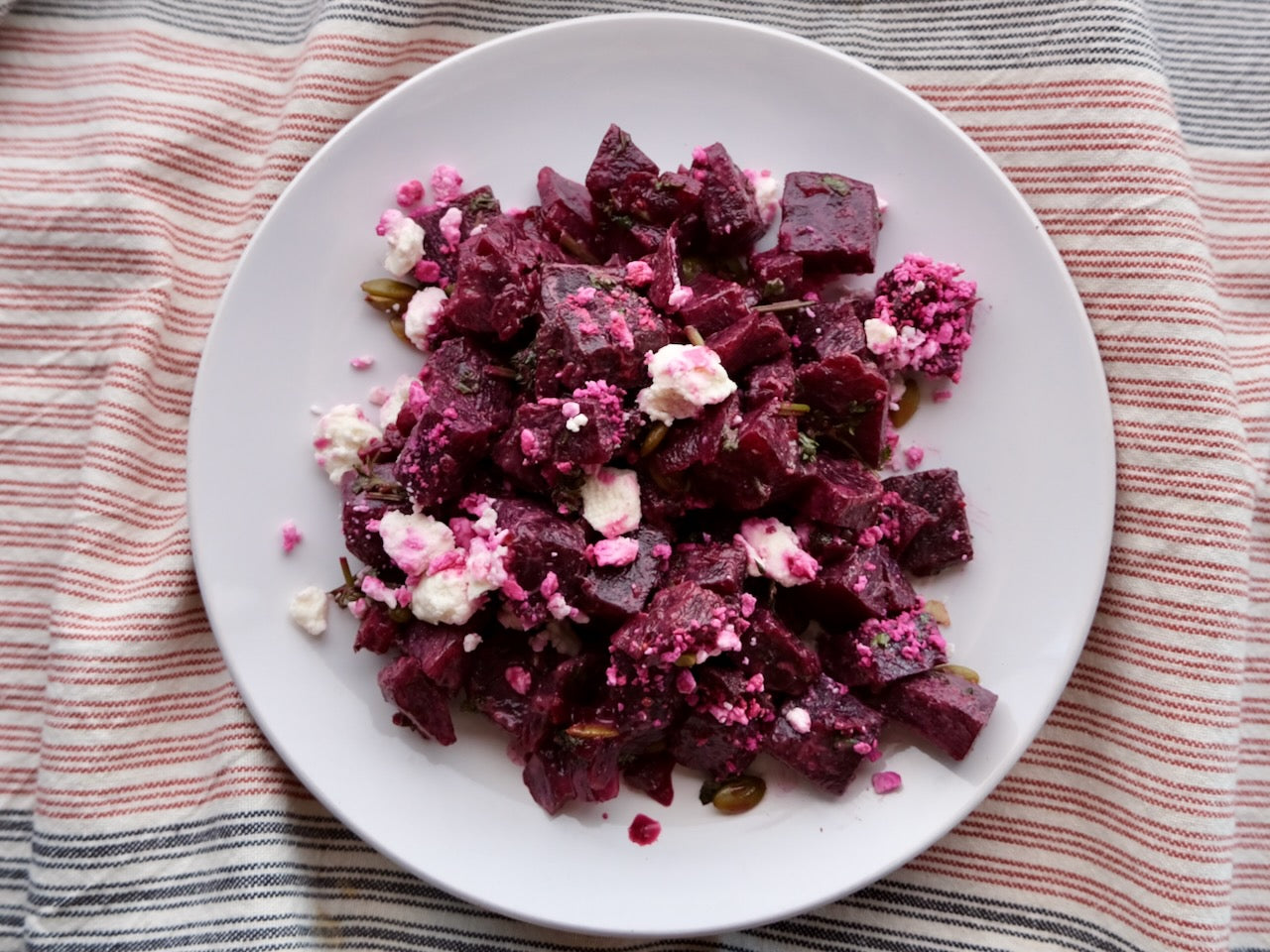 Organic Beet Salad with Pumpkin Seeds, Feta Cheese & Apple Cider Vinaigrette