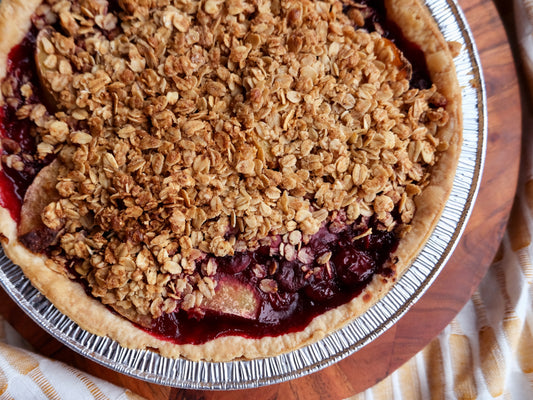 Sour Cherry Peach Pie with Oat Streusel