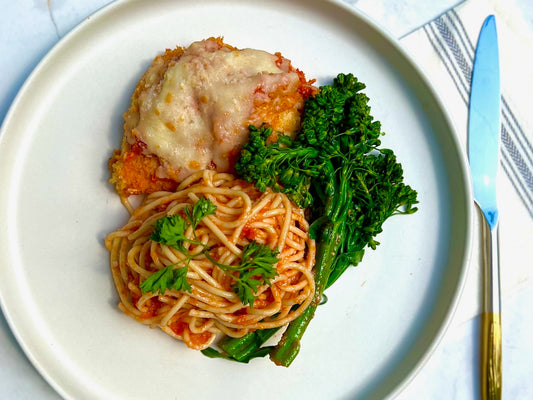 Chicken Parmigiana with Spaghetti & Tomato Sauce