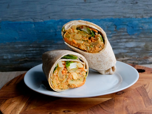 Vegetable & Chickpea Wrap with Carrot, Eggplant, Cucumber, Lettuce & Vegan Mayonnaise