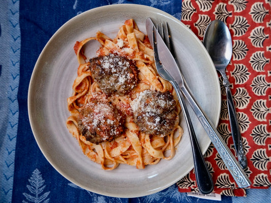 'Enright' Beef Meatballs with Tomato Sauce, Fresh Pasta & Parmesan Cheese