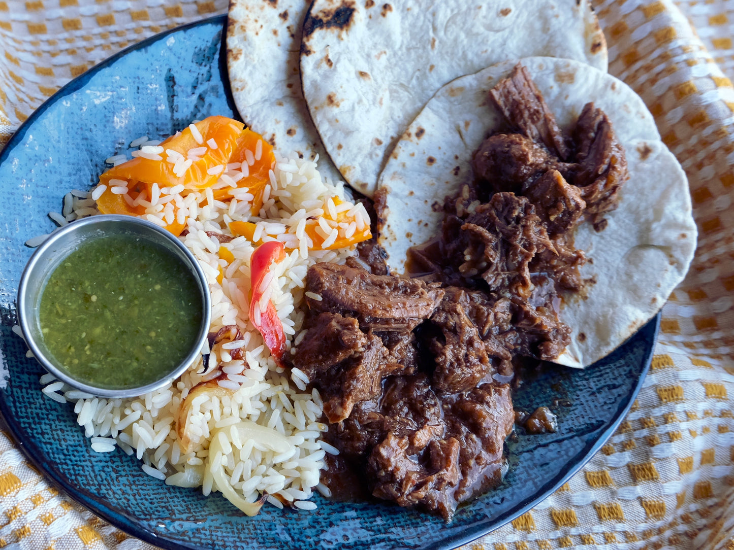 Tex Mex Taco Kit  'Enright' Beef with Salsa Verde, Rice with Charred Peppers & Onions