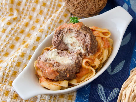 Giant Ricotta Stuffed 'Enright' Beef Meatball, Pasta with Tomato Sauce & Parmesan Cheese