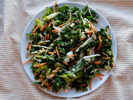 Kale Slaw with Cabbage, Carrots, Broccoli, Red Onions & Apple Cider Vinaigrette