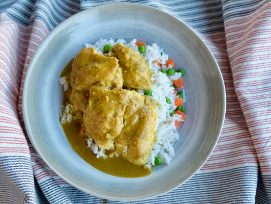 Lemon Curry Chicken (breast), Organic Rice with Peas & Carrots
