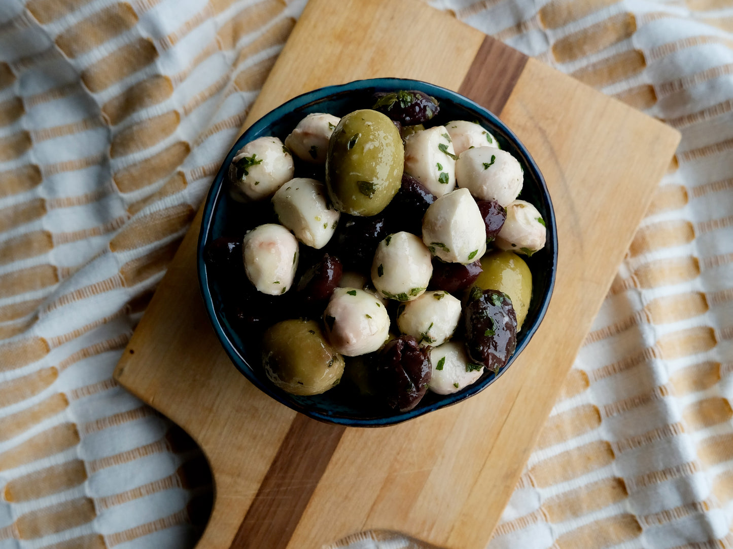 Marinated Bocconcini  with Kalamata Olives  and Green Olives
