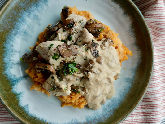 Mushroom Dijon Chicken (breast) with Creamy Sweet & White Potato Mash