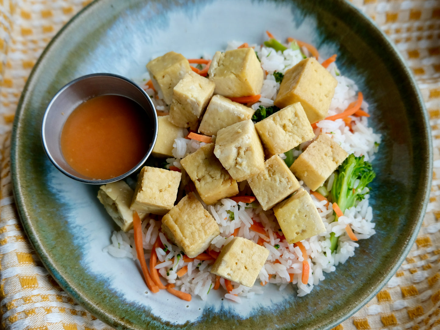 Organic Tofu & Vegetable Stir Fry with Rice & Sweet and Sour Sauce