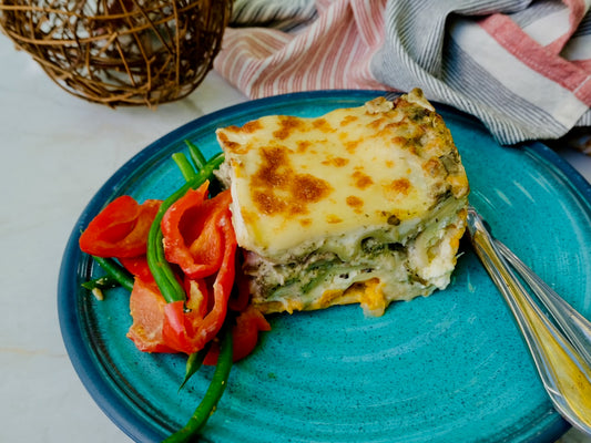 Creamy Sweet Potato, Mushroom & Goat Cheese Lasagna